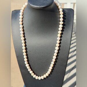 24” Cultured Freshwater White Pearl Knotted Necklace 9 to 10mm each Pearl